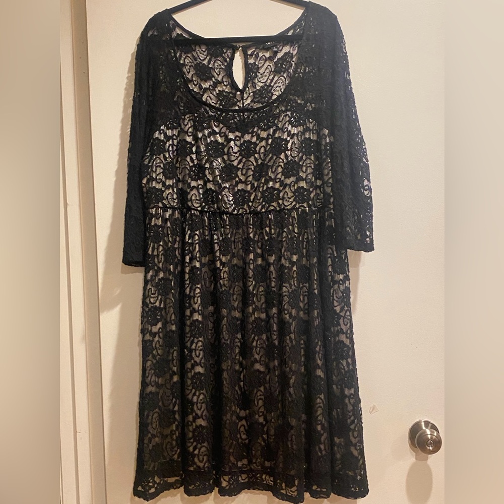 Torrid black lace over silver dress. Size 2.